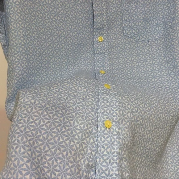 J.Crew Light Blue Geometric Button Down Short Sleeve Linen Slim Men’s Shirt M - Picture 4 of 10